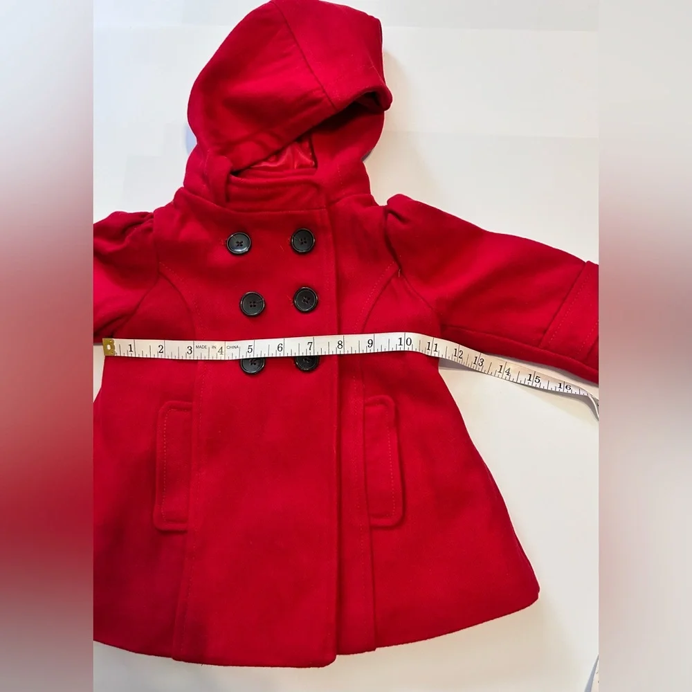 Old Navy Toddlers Red Hooded Pea Coat Size 12-18 Months